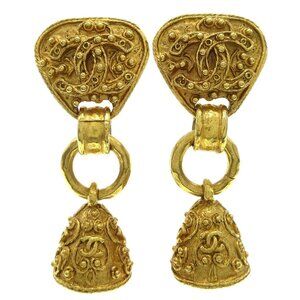 Chanel Bell Dangle Earrings Clip-On Gold 94A 59818